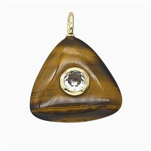 Natural Tiger Eye Stone Triangle Pendant Pave Zirconia, approx 20mm [GM25228]