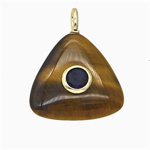 Natural Tiger Eye Stone Triangle Pendant Pave Zirconia, approx 20mm [GM25230]