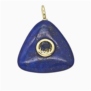 Natural Blue Lapis Lazuli Triangle Pendant Pave Zirconia, approx 20mm [GM25233]