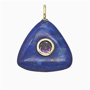 Natural Blue Lapis Lazuli Triangle Pendant Pave Zirconia, approx 20mm [GM25234]