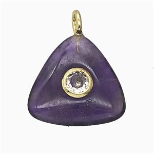 Natural Purple Amethyst Triangle Pendant Pave Zirconia, approx 20mm [GM25235]