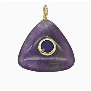 Natural Purple Amethyst Triangle Pendant Pave Zirconia, approx 20mm [GM25237]