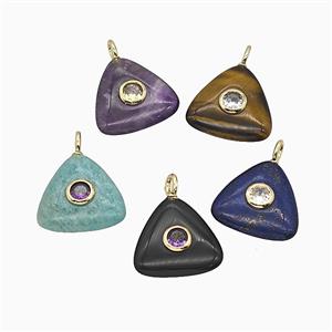 Natural Gemstone Triangle Pendant Pave Zirconia Mixed, approx 20mm [GM25238]
