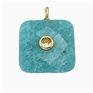 Natural Green Amazonite Square Pendant Pave Zirconia Faceted, approx 25mm [GM25248]