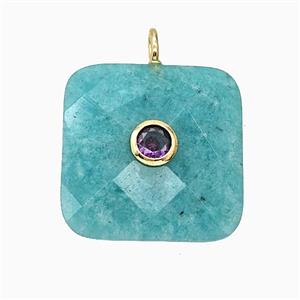 Natural Green Amazonite Square Pendant Pave Zirconia Faceted, approx 25mm [GM25250]