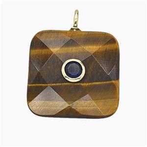 Natural Tiger Eye Stone Square Pendant Pave Zirconia Faceted, approx 25mm [GM25253]