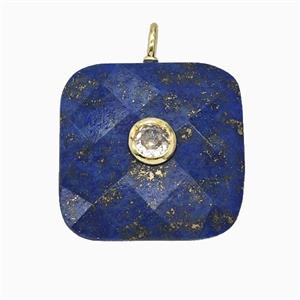 Natural Blue Lapis Lazuli Square Pendant Pave Zirconia Faceted, approx 25mm [GM25255]