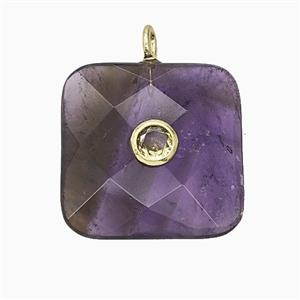 Natural Purple Amethyst Square Pendant Pave Zirconia Faceted, approx 25mm [GM25258]