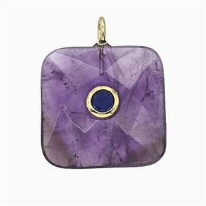 Natural Purple Amethyst Square Pendant Pave Zirconia Faceted, approx 25mm [GM25260]