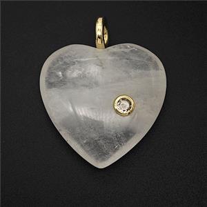 Natural Clear Crystal Quartz Heart Pendant Pave Zirconia, approx 25mm [GM25285]