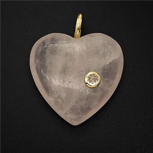 Natural Pink Rose Quartz Heart Pendant Pave Zirconia, approx 25mm [GM25286]