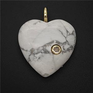 Natural White Howlite Turquoise Heart Pendant Pave Zirconia, approx 25mm [GM25287]