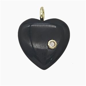 Natural Black Obsidian Heart Pendant Pave Zirconia, approx 25mm [GM25288]