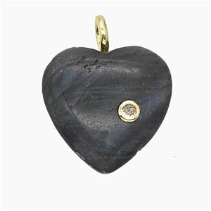 Natural Labradorite Heart Pendant Pave Zirconia, approx 25mm [GM25289]