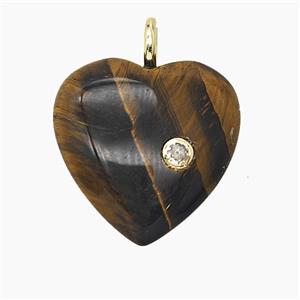 Natural Tiger Eye Stone Heart Pendant Pave Zirconia, approx 25mm [GM25293]