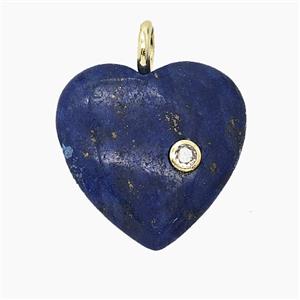 Natural Blue Lapis Lazuli Heart Pendant Pave Zirconia, approx 25mm [GM25294]
