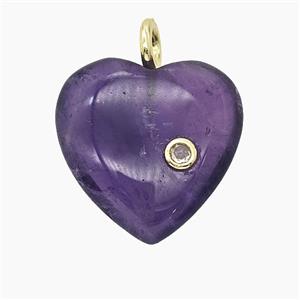 Natural Purple Amethyst Heart Pendant Pave Zirconia, approx 25mm [GM25295]