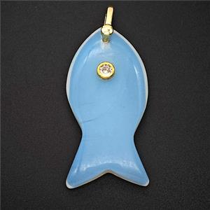 Opalite Fish Pendant Pave Zirconia, approx 20-40mm [GM25299]