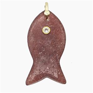 Natural Pink Strawberry Quartz Fish Pendant Pave Zirconia, approx 20-40mm [GM25302]