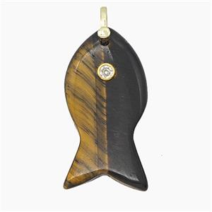 Natural Tiger Eye Stone Fish Pendant Pave Zirconia, approx 20-40mm [GM25304]