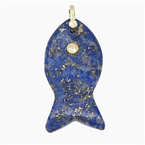 Natural Lapis Lazuli Fish Pendant Pave Zirconia, approx 20-40mm [GM25305]