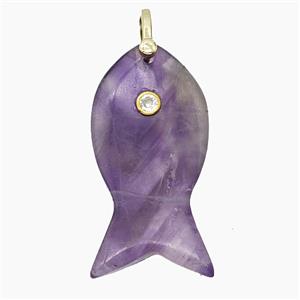 Natural Purple Amethyst Fish Pendant Pave Zirconia, approx 20-40mm [GM25306]