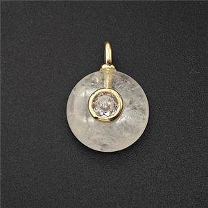 Natural Clear Crystal Quartz Coin Pendant Pave Zirconia, approx 12mm [GM25329]