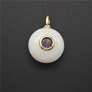 White Jade Coin Pendant Pave Zirconia, approx 12mm [GM25335]