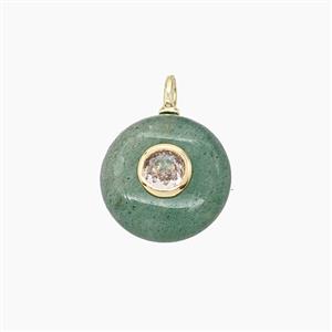 Green Strawberry Quartz Coin Pendant Pave Zirconia, approx 12mm [GM25345]