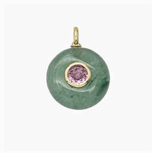 Green Strawberry Quartz Coin Pendant Pave Zirconia, approx 12mm [GM25346]