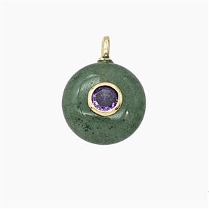 Green Strawberry Quartz Coin Pendant Pave Zirconia, approx 12mm [GM25347]