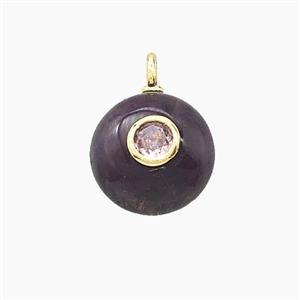 Natural Purple Amethyst Coin Pendant Pave Zirconia, approx 12mm [GM25348]