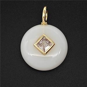 White Jade Coin Pendant Pave Zirconia, approx 16mm [GM25359]