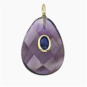 Natural Purple Amethyst Teardrop Pendant Pave Zirconia Faceted, approx 18-25mm [GM25468]