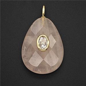 Natural Clear Crystal Quartz Teardrop Pendant Pave Zirconia Faceted, approx 18-25mm [GM25469]