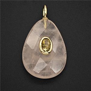 Natural Clear Crystal Quartz Teardrop Pendant Pave Zirconia Faceted, approx 18-25mm [GM25470]