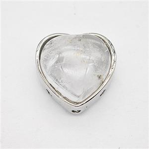 Alloy Clear Quartz Heart Beads Platinum Plated, approx 18mm [GM25579]