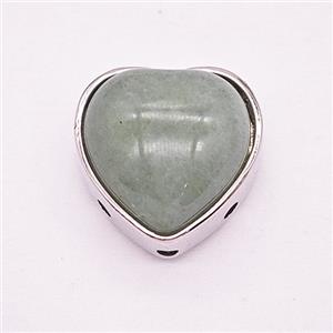 Green Aventurine Alloy Heart Beads Platinum Plated, approx 18mm [GM25582]