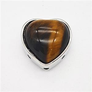 Tiger Eye Alloy Heart Beads Platinum Plated, approx 18mm [GM25583]