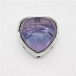 Fluorite Alloy Heart Beads Platinum Plated, approx 18mm [GM25584]