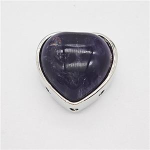 Purple Amethyst Alloy Heart Beads Platinum Plated, approx 18mm [GM25585]