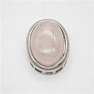 Pink Rose Quartz Alloy Oval Beads Platinum Plated, approx 17-21mm [GM25588-S]