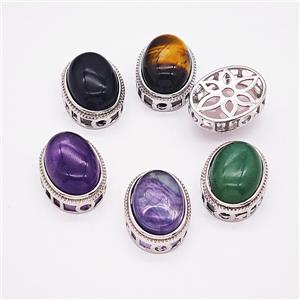 Gemstone Pendant, Antique Silver Plated, approx 19-23mm [GM25597-L]