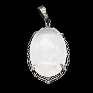 Clear Quartz Alloy Oval Pendant Antique Silver, approx 20-30mm [GM25598]