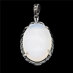 White Opalite Alloy Oval Pendant Antique Silver, approx 20-30mm [GM25600]