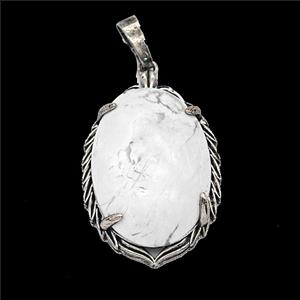 White Howlite Turquoise Alloy Oval Pendant Antique Silver, approx 20-30mm [GM25601]