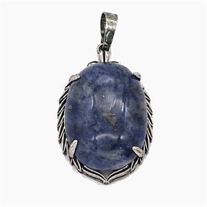 Blue Sodalite Alloy Oval Pendant Antique Silver, approx 20-30mm [GM25604]