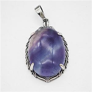 Fluorite Alloy Oval Pendant Antique Silver, approx 20-30mm [GM25607]