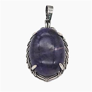 Purple Amethyst Alloy Oval Pendant Antique Silver, approx 20-30mm [GM25608]
