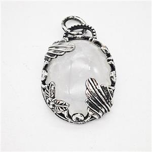 Clear Quartz Alloy Oval Pendant Antique Silver, approx 20-25mm [GM25610]